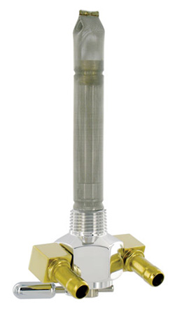 Dual Outlet Reserve Hex Valve-3/8" NPT-90&#176; 5/16" hose barbs-Aluminum